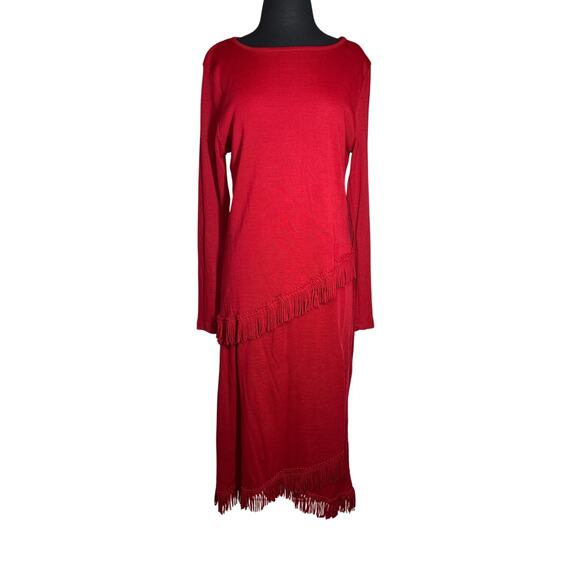 Miss Dorby Vintage 2-Piece Fringe Skirt Suit Set Red Size L Pull-On Boho Western - Picture 1 of 12